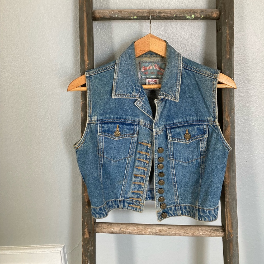 Vintage Basic Blues Cropped Denim Vest